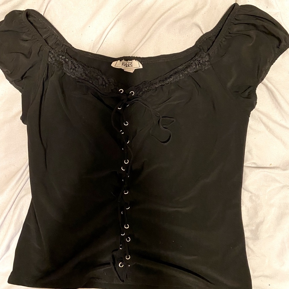 Black Lace Up Blouse